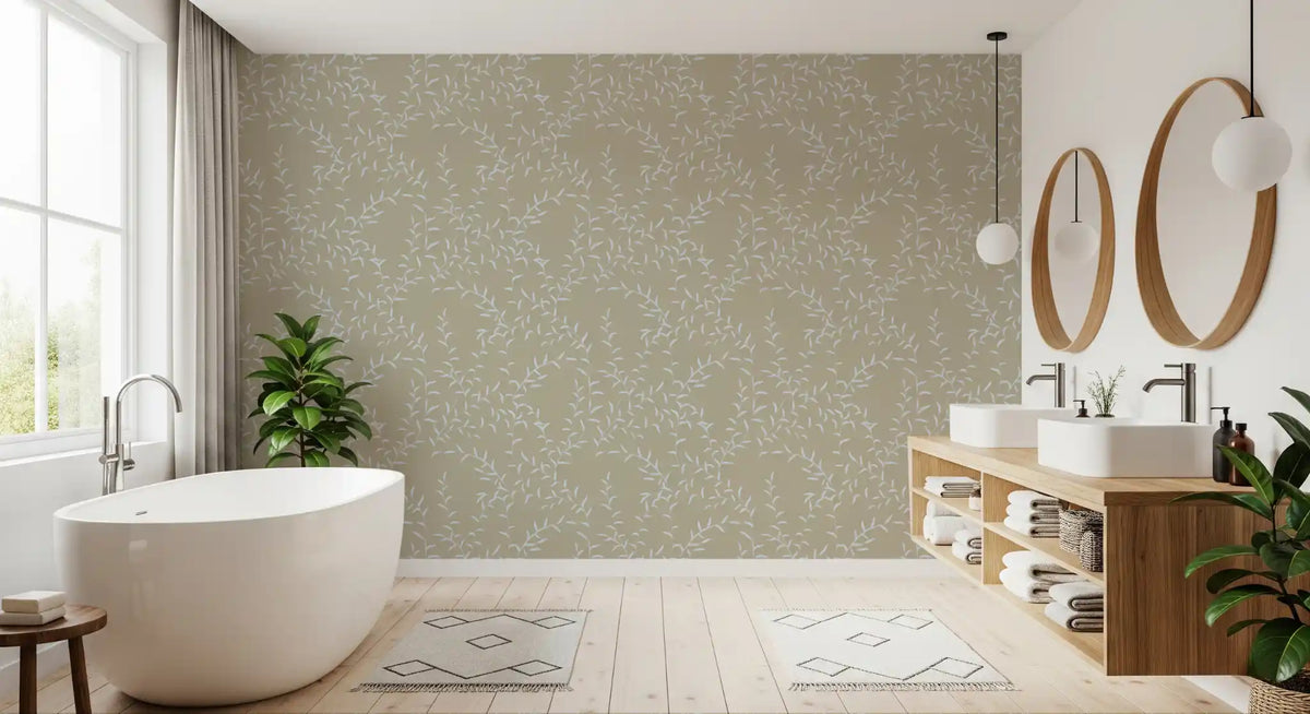 Papier peint botanique tissé avec motif de rameaux de saule