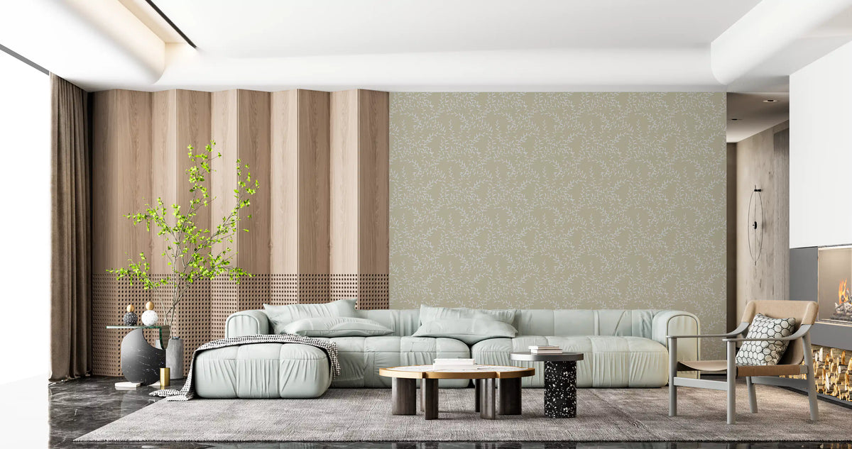Papier peint botanique tissé avec motif de rameaux de saule