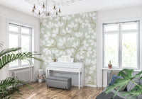 Soft Sage and White Hand-Drawn Floral Sprig Wall Mural