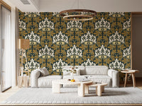 Golden Foliage Damask Wallpaper⁠
