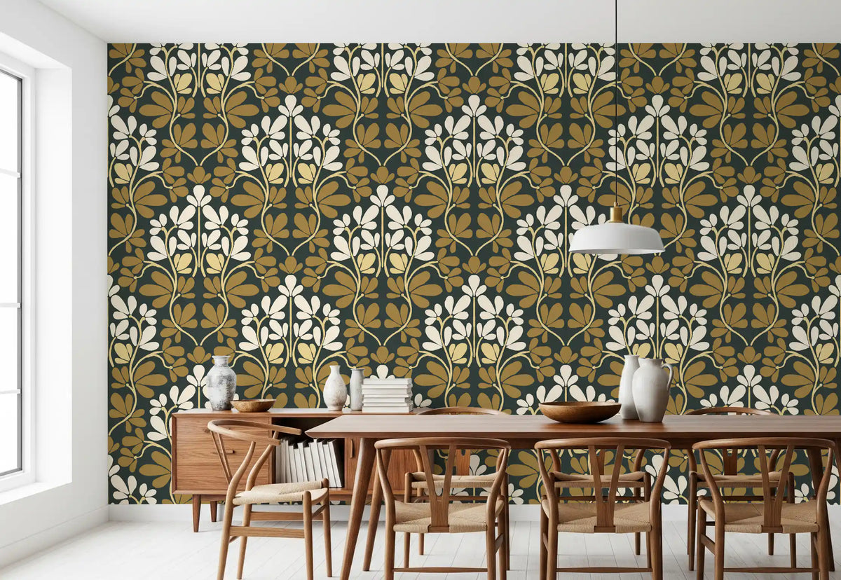 Golden Foliage Damask Wallpaper⁠