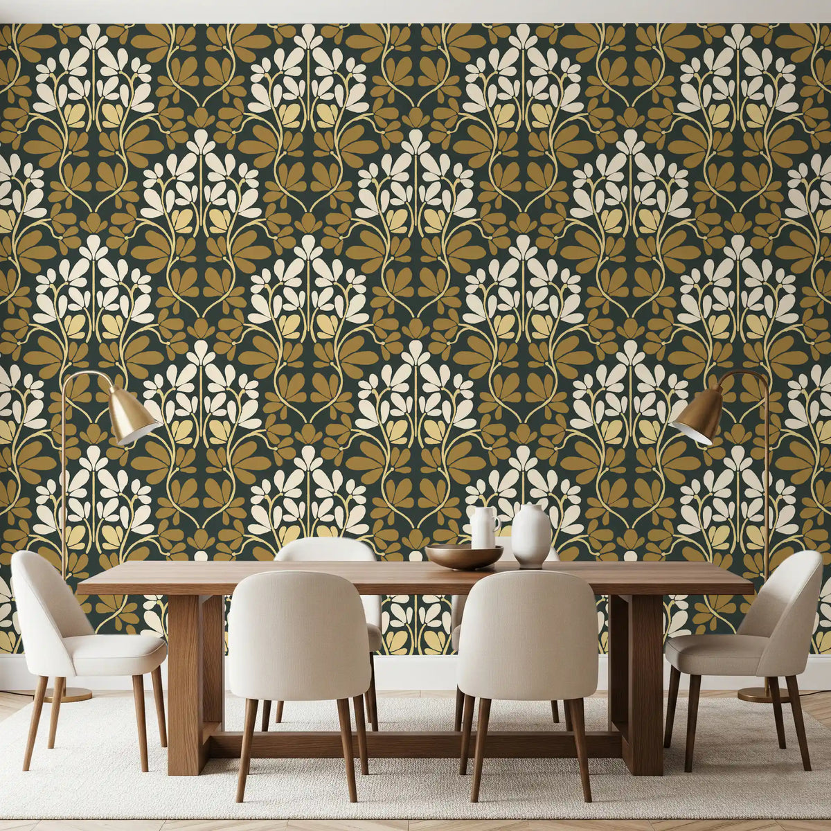Golden Foliage Damask Wallpaper⁠