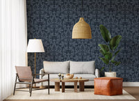 Carta da parati damascata botanica blu navy mezzanotte