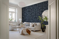 Carta da parati damascata botanica blu navy mezzanotte