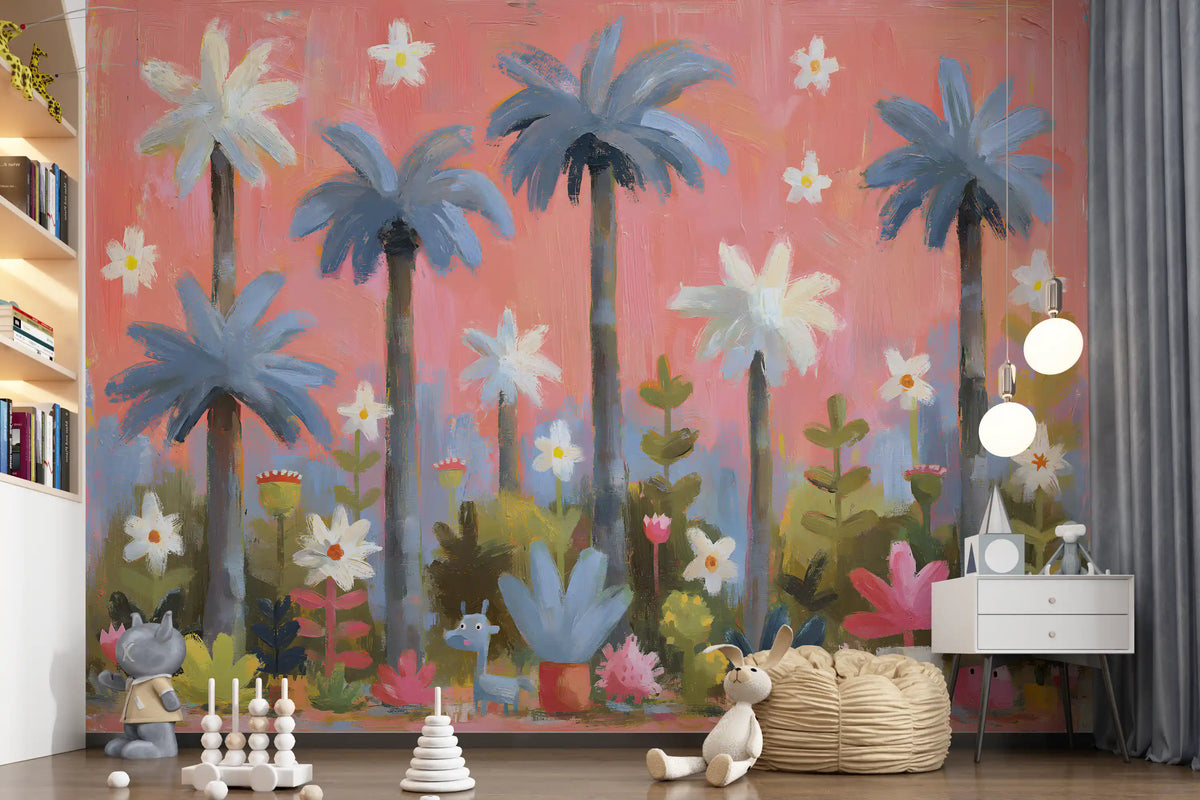 Pink Tropical Garden Oasis Wall Mural