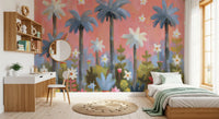 Pink Tropical Garden Oasis Wall Mural