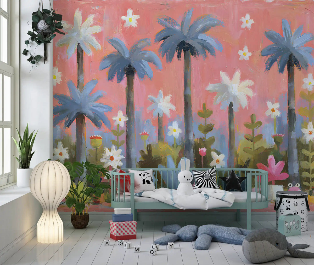 Pink Tropical Garden Oasis Wall Mural