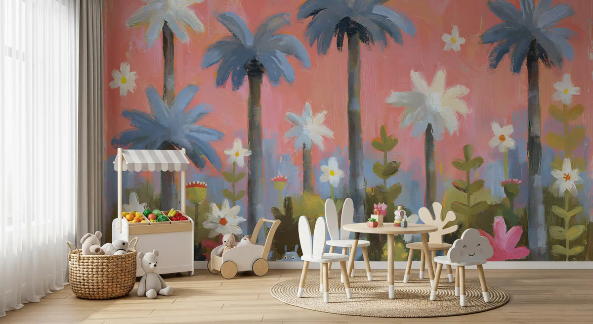 Pink Tropical Garden Oasis Wall Mural