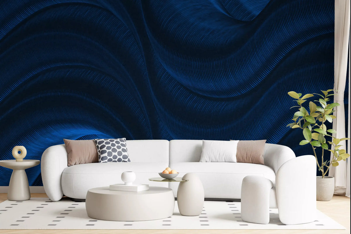 Wandbild „Fließende Kurven in Mitternachtsblau“