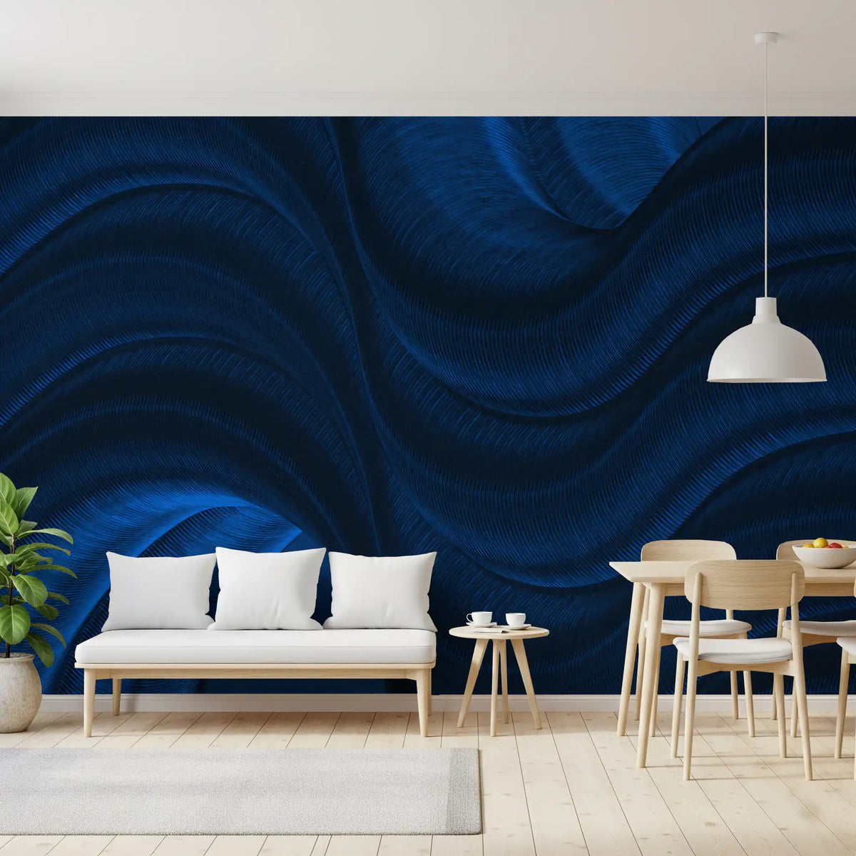 Wandbild „Fließende Kurven in Mitternachtsblau“