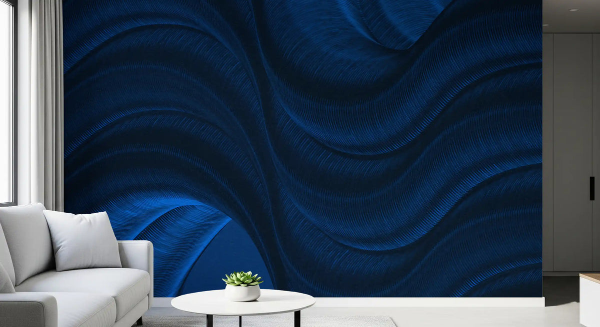 Wandbild „Fließende Kurven in Mitternachtsblau“