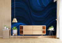 Wandbild „Fließende Kurven in Mitternachtsblau“
