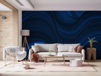 Wandbild „Fließende Kurven in Mitternachtsblau“
