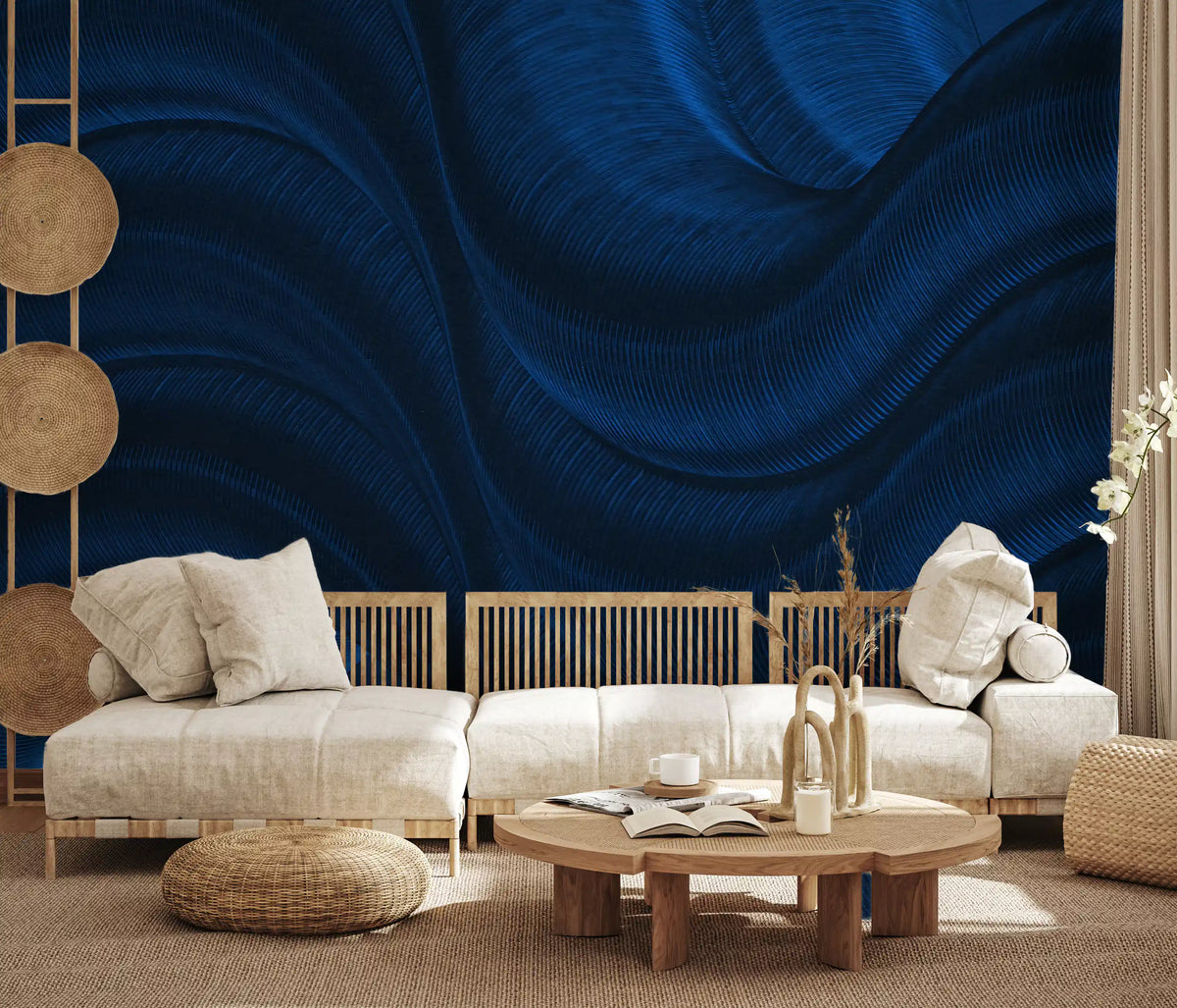 Wandbild „Fließende Kurven in Mitternachtsblau“