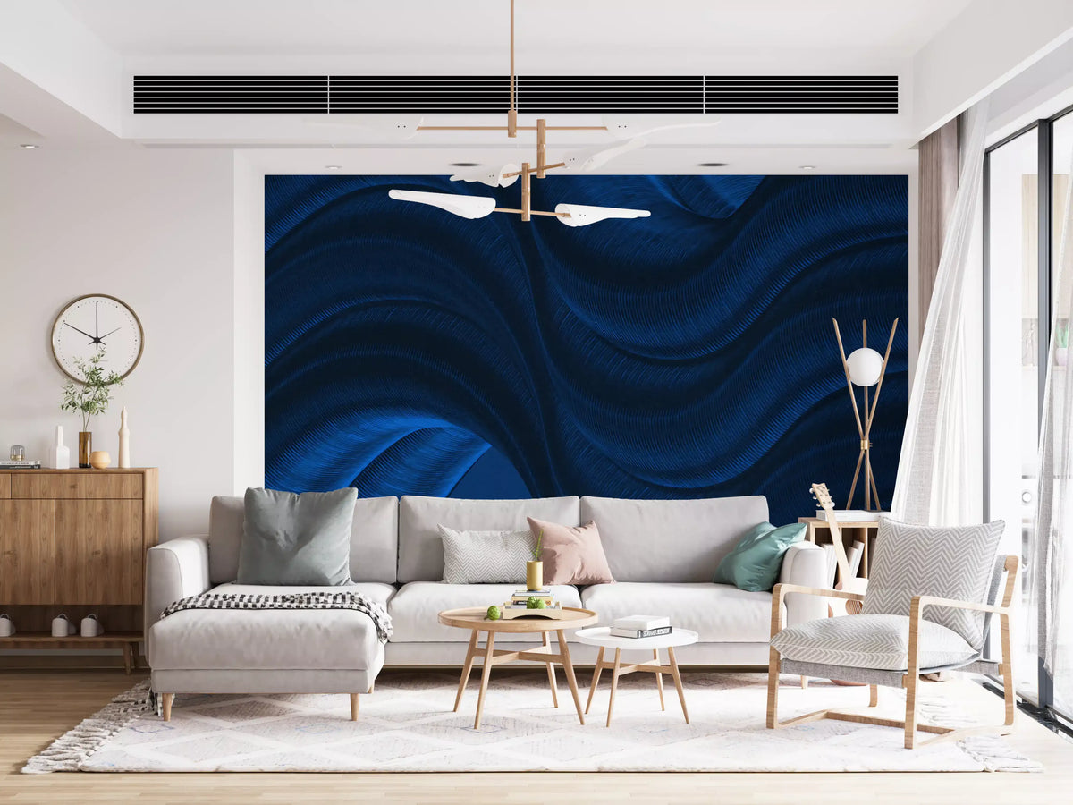 Wandbild „Fließende Kurven in Mitternachtsblau“