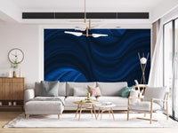 Wandbild „Fließende Kurven in Mitternachtsblau“