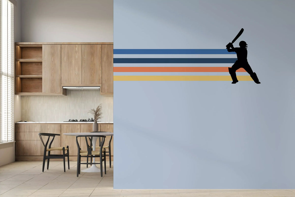 Wandbild mit der Silhouette eines Retro-Cricketspielers