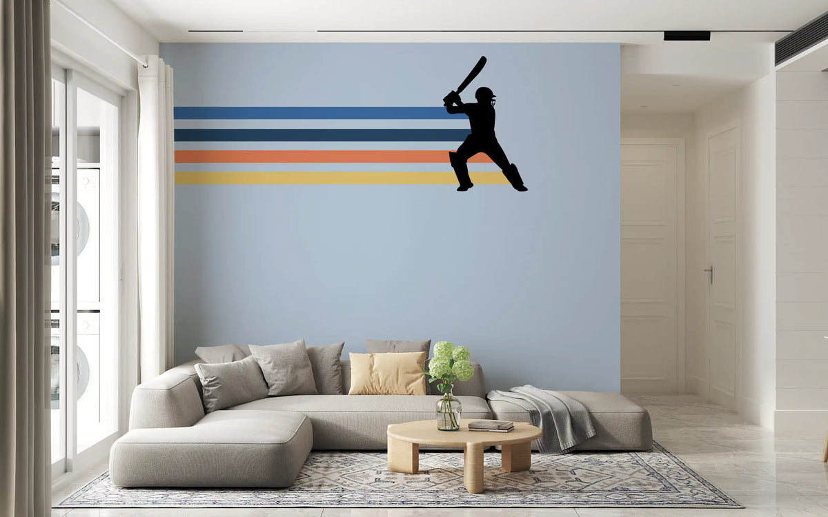 Wandbild mit der Silhouette eines Retro-Cricketspielers