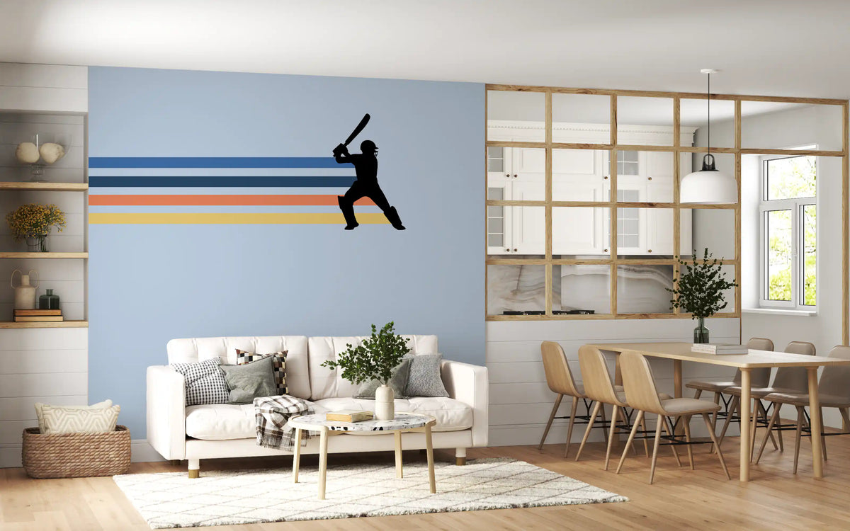 Wandbild mit der Silhouette eines Retro-Cricketspielers