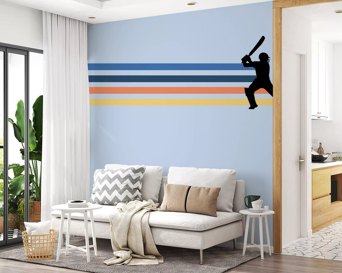 Wandbild mit der Silhouette eines Retro-Cricketspielers