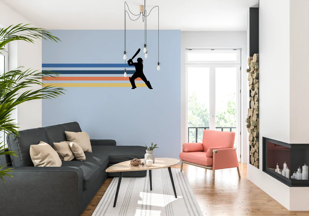 Wandbild mit der Silhouette eines Retro-Cricketspielers