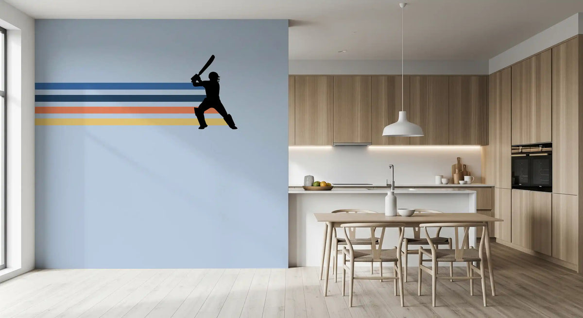 Wandbild mit der Silhouette eines Retro-Cricketspielers