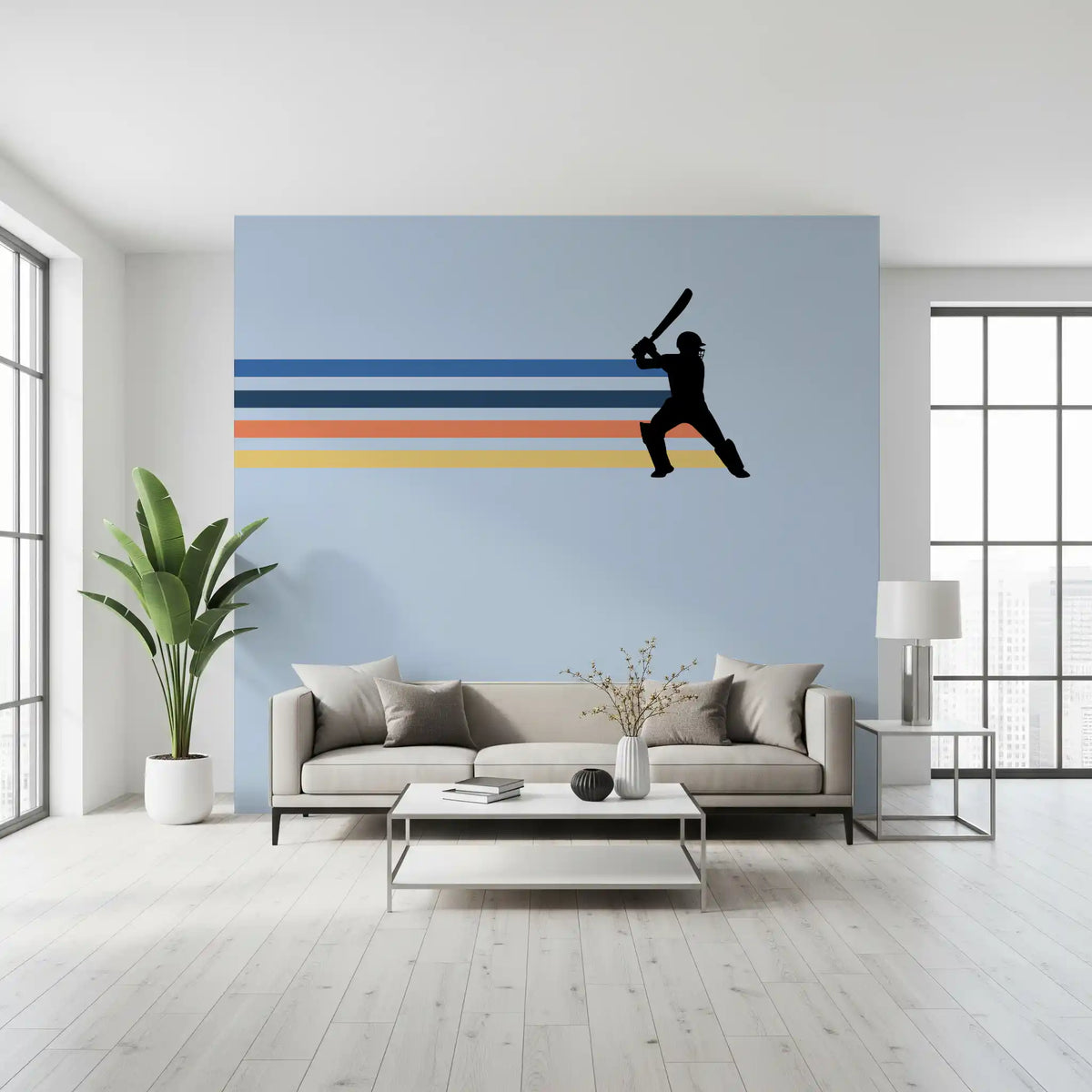 Wandbild mit der Silhouette eines Retro-Cricketspielers