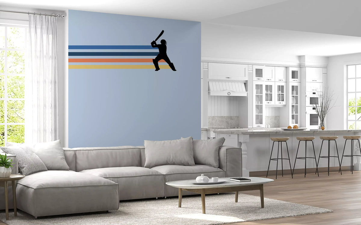 Wandbild mit der Silhouette eines Retro-Cricketspielers