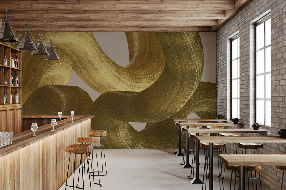 Murale da parete con pennellate astratte Golden Fluidity