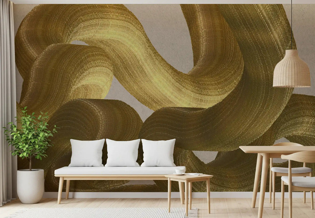 Murale da parete con pennellate astratte Golden Fluidity