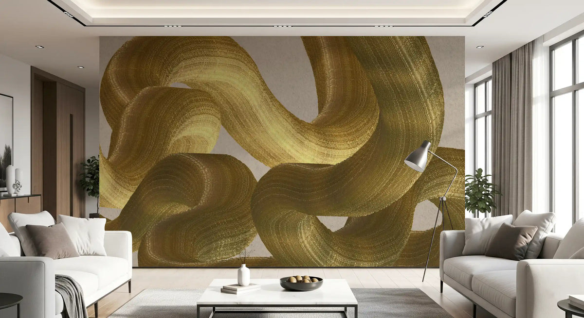 Murale da parete con pennellate astratte Golden Fluidity