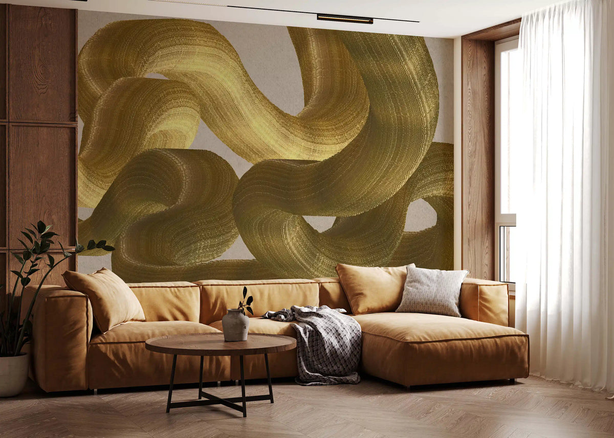 Murale da parete con pennellate astratte Golden Fluidity