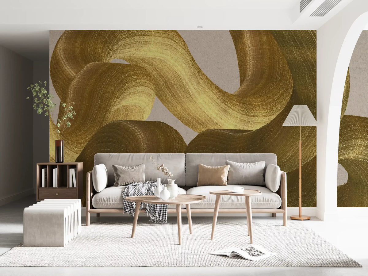 Murale da parete con pennellate astratte Golden Fluidity