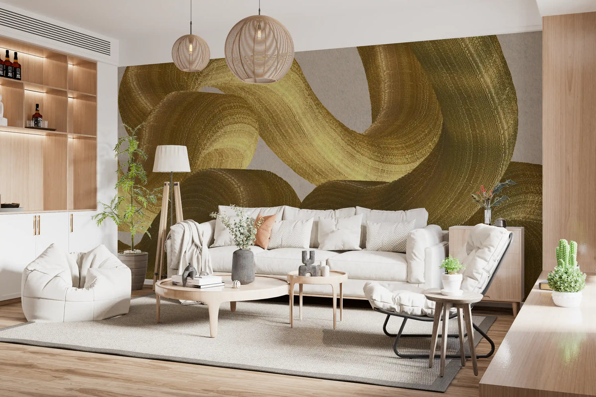 Murale da parete con pennellate astratte Golden Fluidity