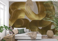 Murale da parete con pennellate astratte Golden Fluidity