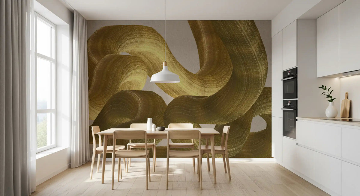Murale da parete con pennellate astratte Golden Fluidity