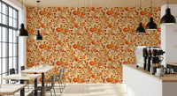 Watercolor Autumn Fruit Leaves Cream Background Harvest Pattern Wallpaper⁠