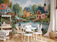 Fresque murale représentant l’aventure des amis de la forêt au village