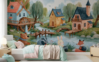 Fresque murale représentant l’aventure des amis de la forêt au village