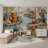 Friendly Woodland Friends at the Docks Wall Mural