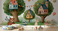 Woodland Friends Treehouse Village Wall Mural