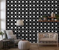 Papier peint géométrique quadrillé minimaliste noir et blanc⁠