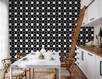 Papier peint géométrique quadrillé minimaliste noir et blanc⁠