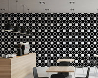 Papier peint géométrique quadrillé minimaliste noir et blanc⁠