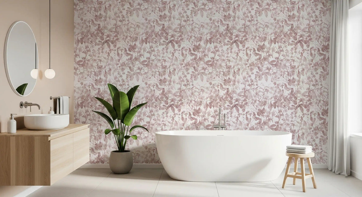 Tapet med botanisk engskitse i blush