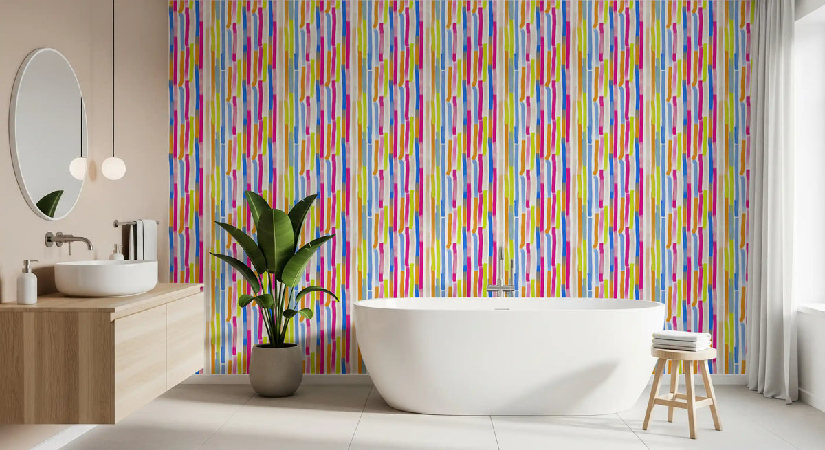 Papel de parede com pinceladas verticais multicoloridas vibrantes⁠