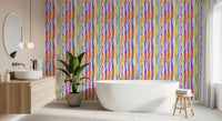 Papel de parede com pinceladas verticais multicoloridas vibrantes⁠