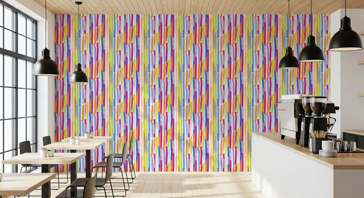 Papel de parede com pinceladas verticais multicoloridas vibrantes⁠