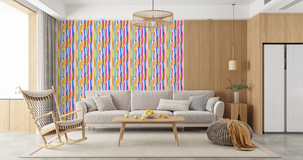 Papel de parede com pinceladas verticais multicoloridas vibrantes⁠
