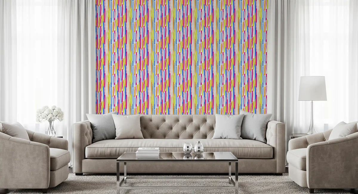 Papel de parede com pinceladas verticais multicoloridas vibrantes⁠